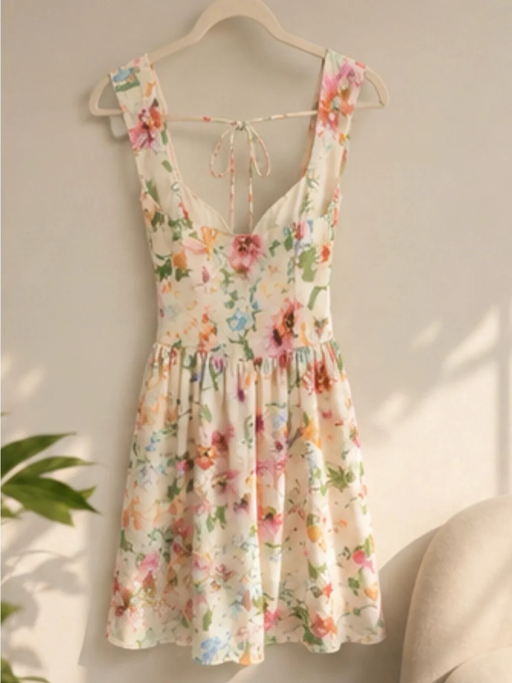 wild fable Cream Floral Sundress with Pink & Green Accents